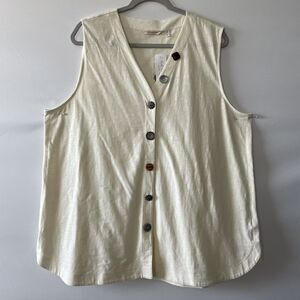 NWT Soft Surroundings Tank Top Sleeveless Button Front Ivory Cotton Size 1X